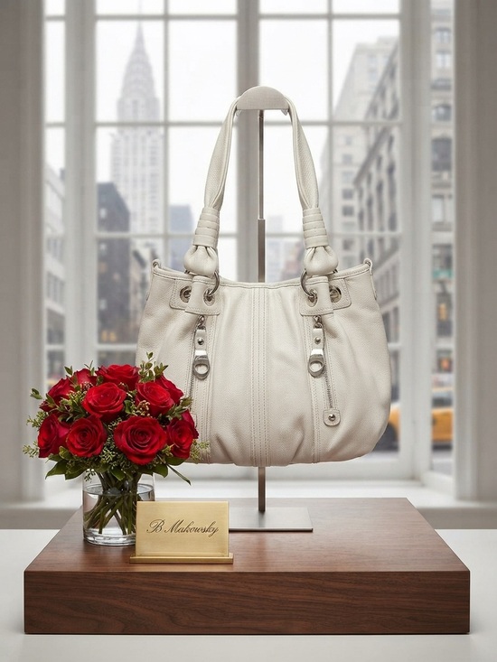 Handbags - B Makowsky Classic Leather Shoulder Bag - White